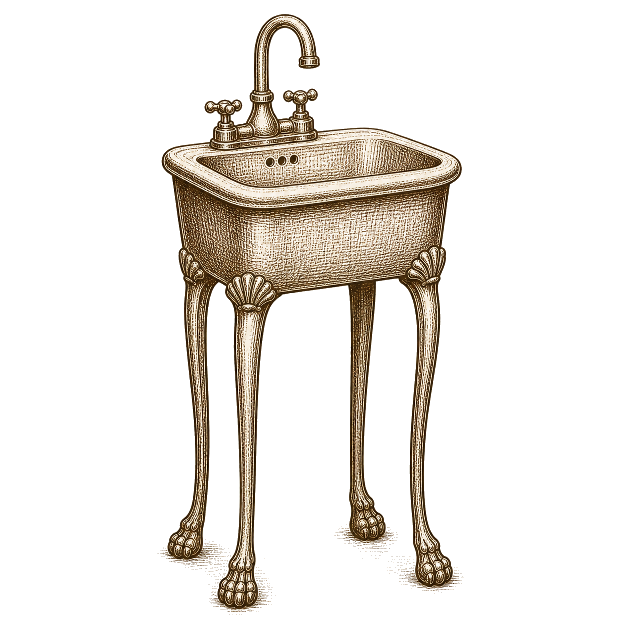 Vintage engraved illustration of a clawfoot bathroom sink