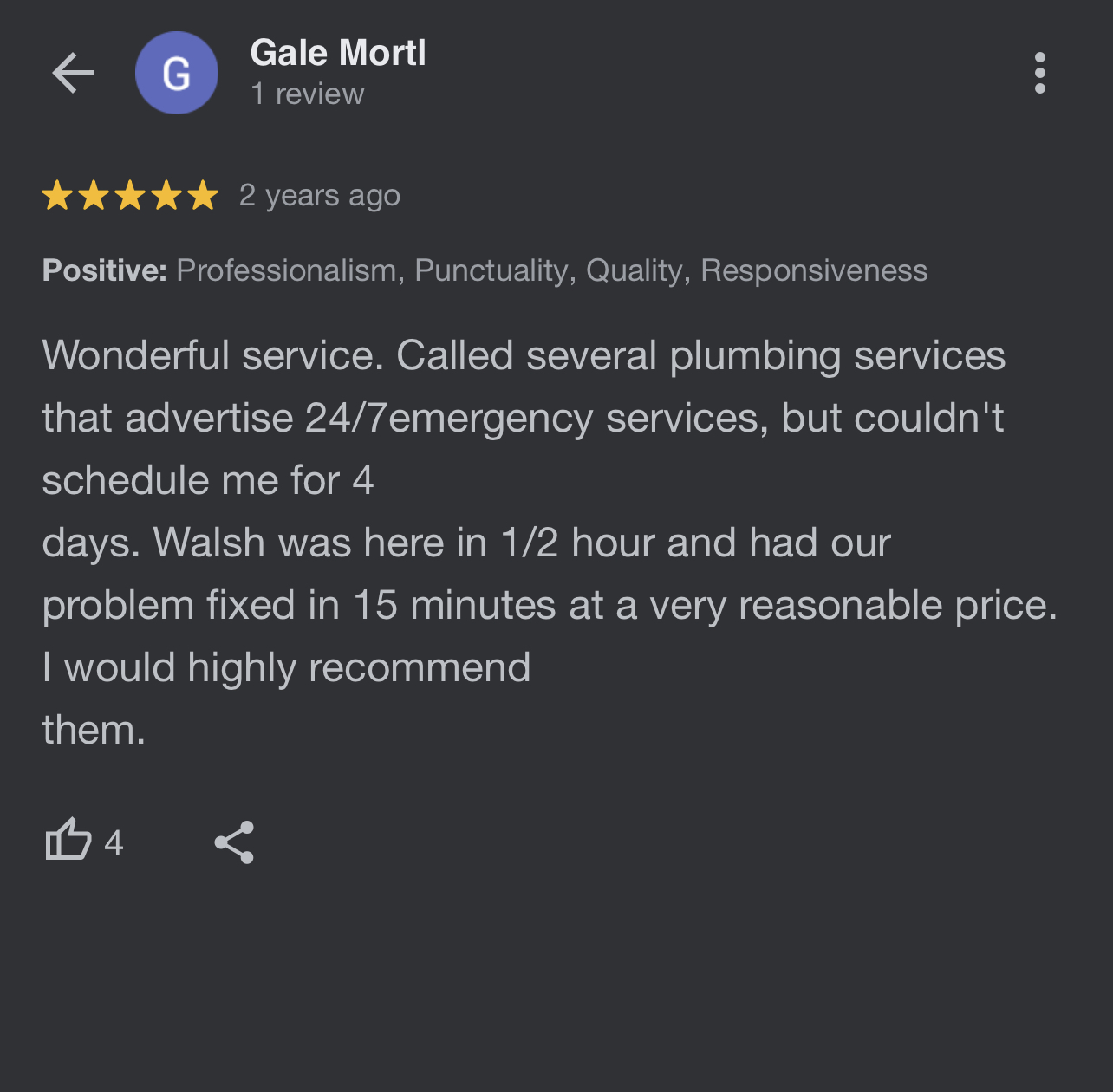 screenshot of google review