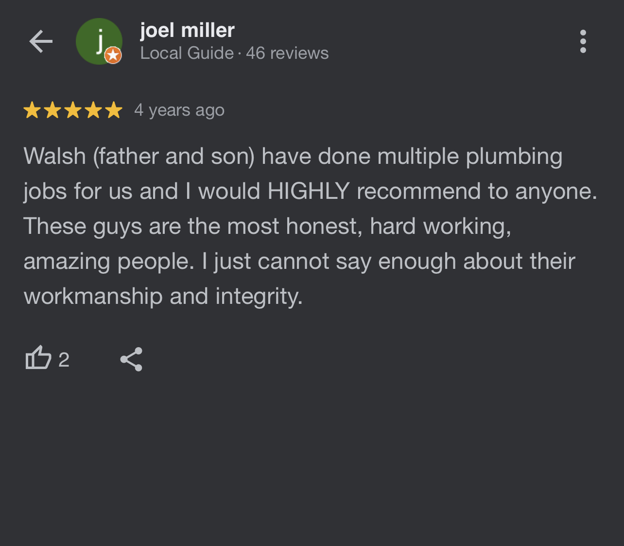 screenshot of google review