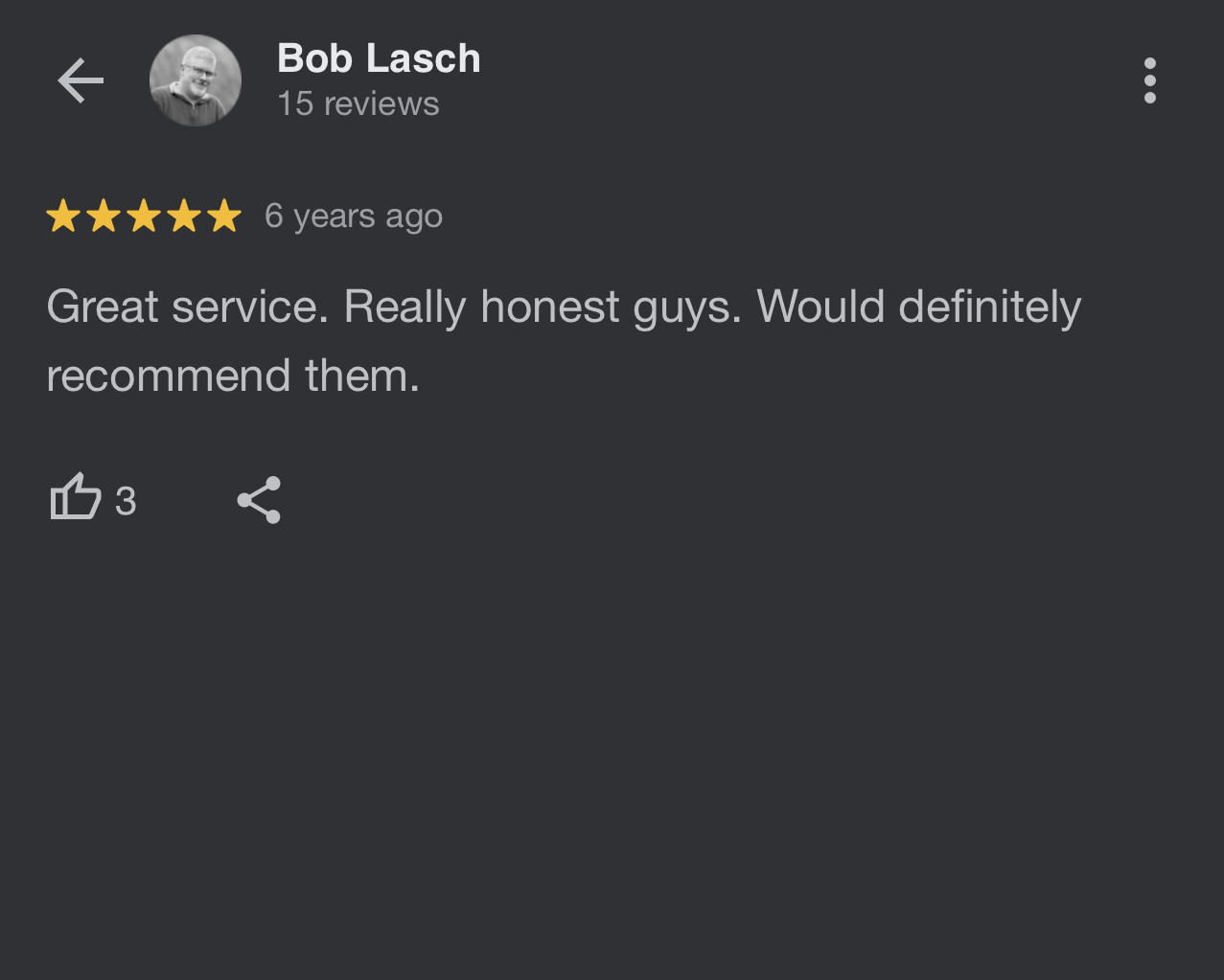 screenshot of google review