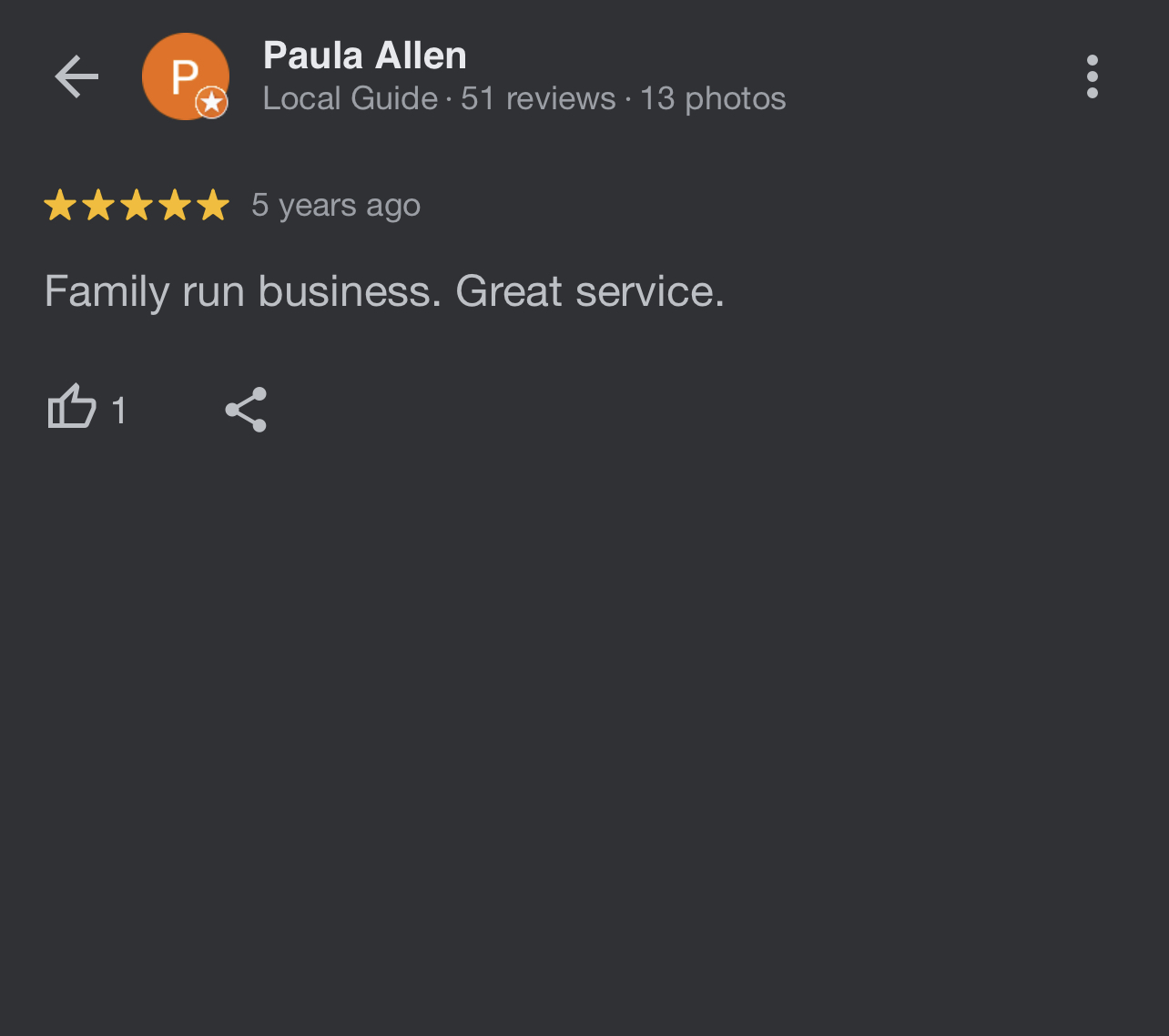 screenshot of google review