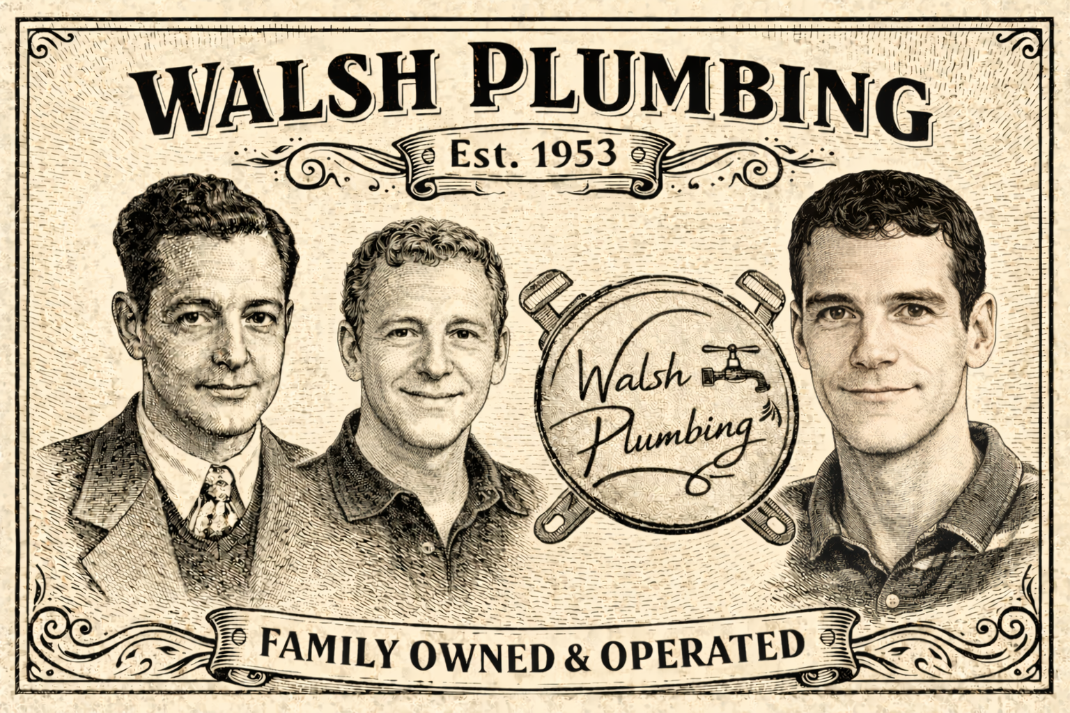 Walsh Plumbing family-owned legacy illustration